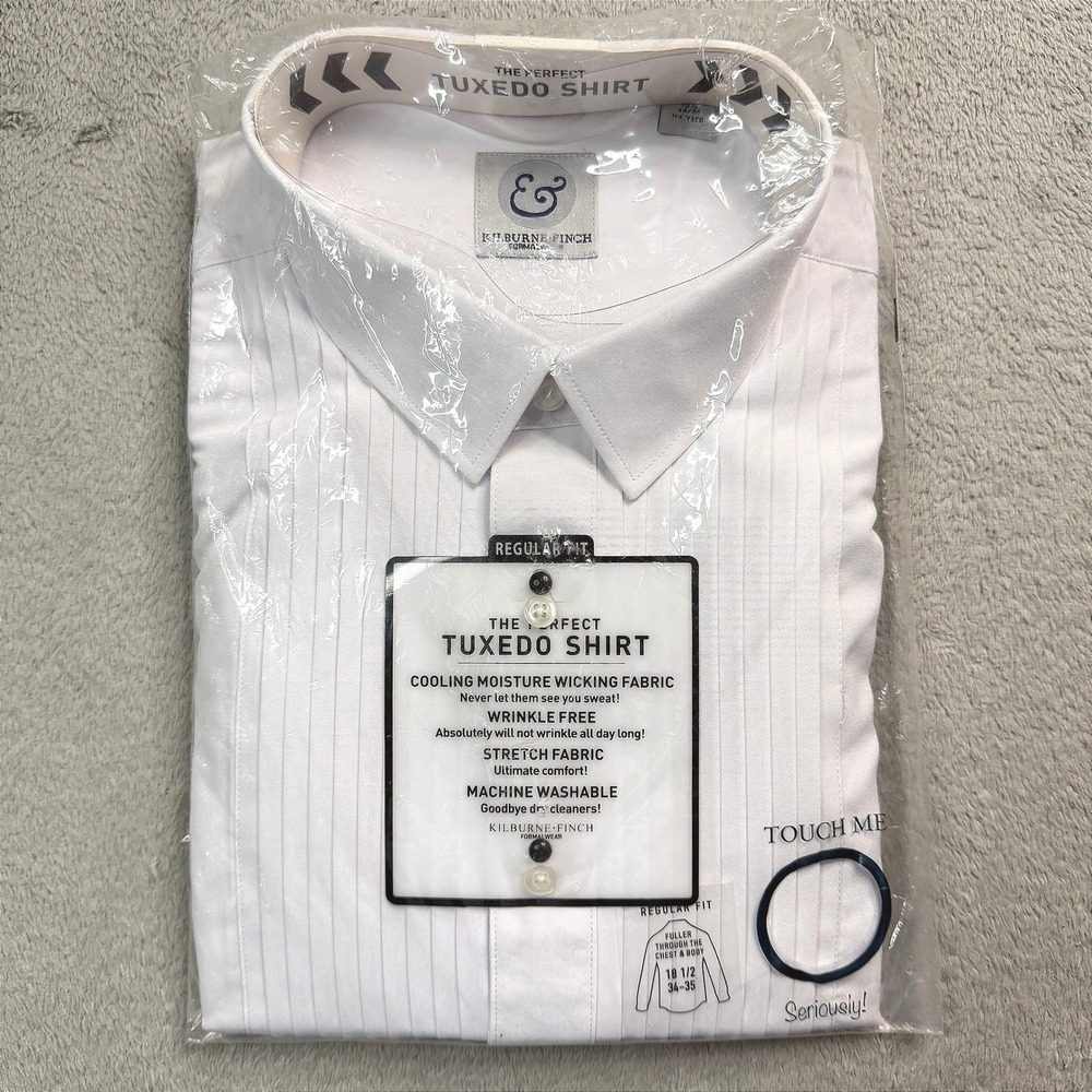 Kilburne Finch Mens White Regular Fit Tuxedo Shirt 18.5 34-35 (2XL)BRAND NEW!